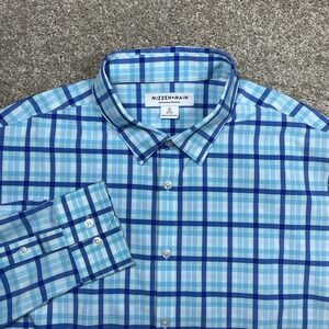 Mizzen Main Performance Button Down Shirt Mens XL Trim No Tuck Teal Blue Plaid